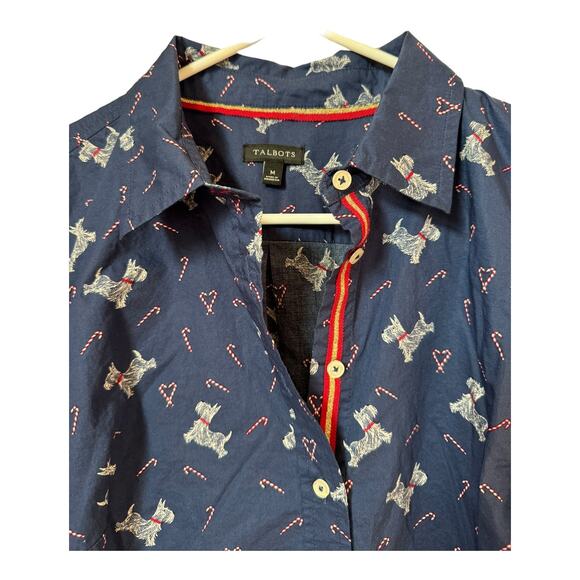 Talbots CLASSIC COTTON SHIRT - SWEET DOG, Scottie dogs & candy canes size medium - Picture 5 of 13